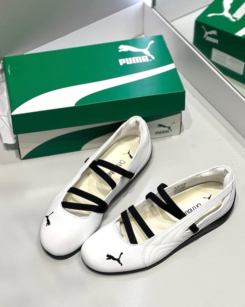 Puma Women’s Speedcat Ballet Leather Shoes in White and Black.”