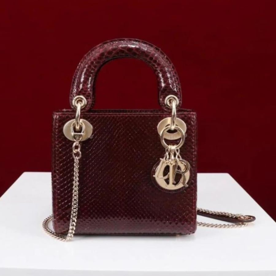 Lady Dior Mini Tote Burgundy
