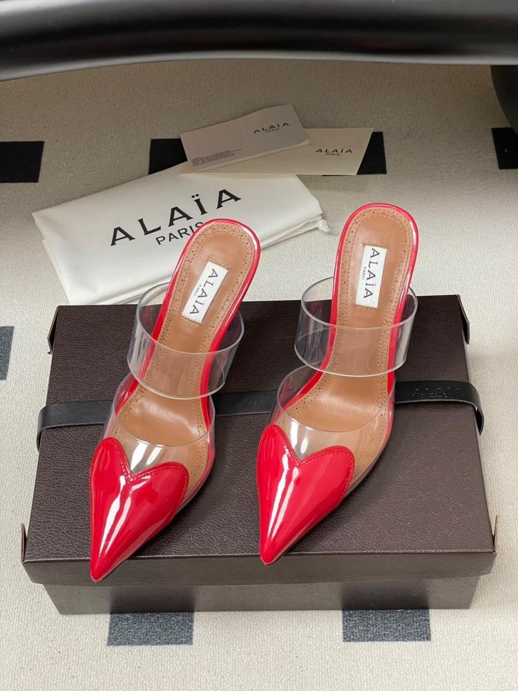 ALAÏA Leather Coeur Mules 90