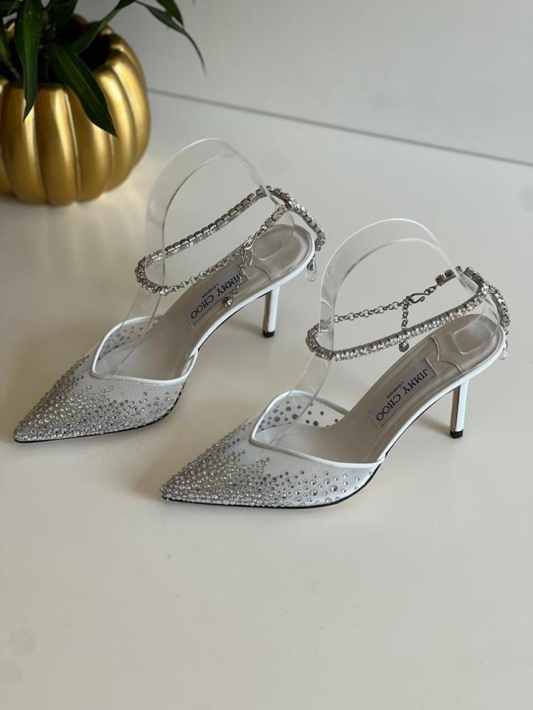 JIMMY CHOO  silver Saeda 100 Pumps