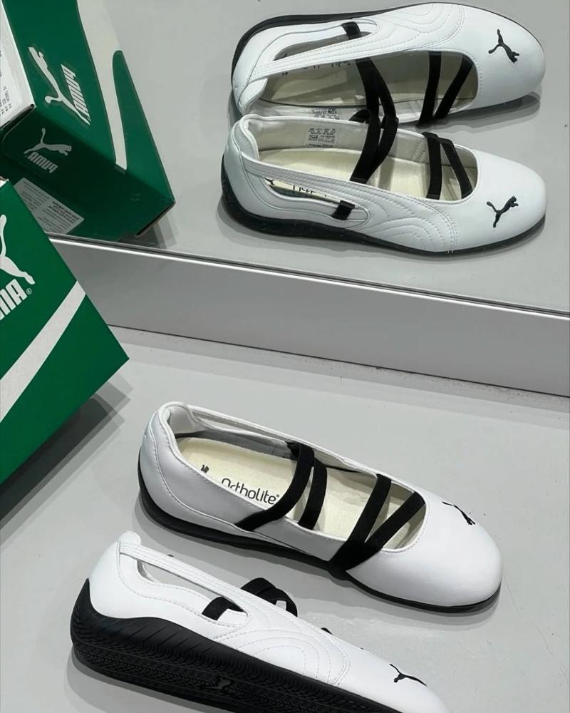 Puma Women’s Speedcat Ballet Leather Shoes in White and Black.”