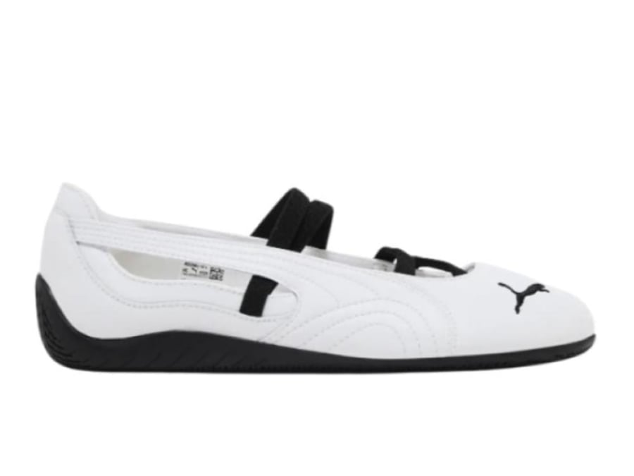 Puma Women’s Speedcat Ballet Leather Shoes in White and Black.”