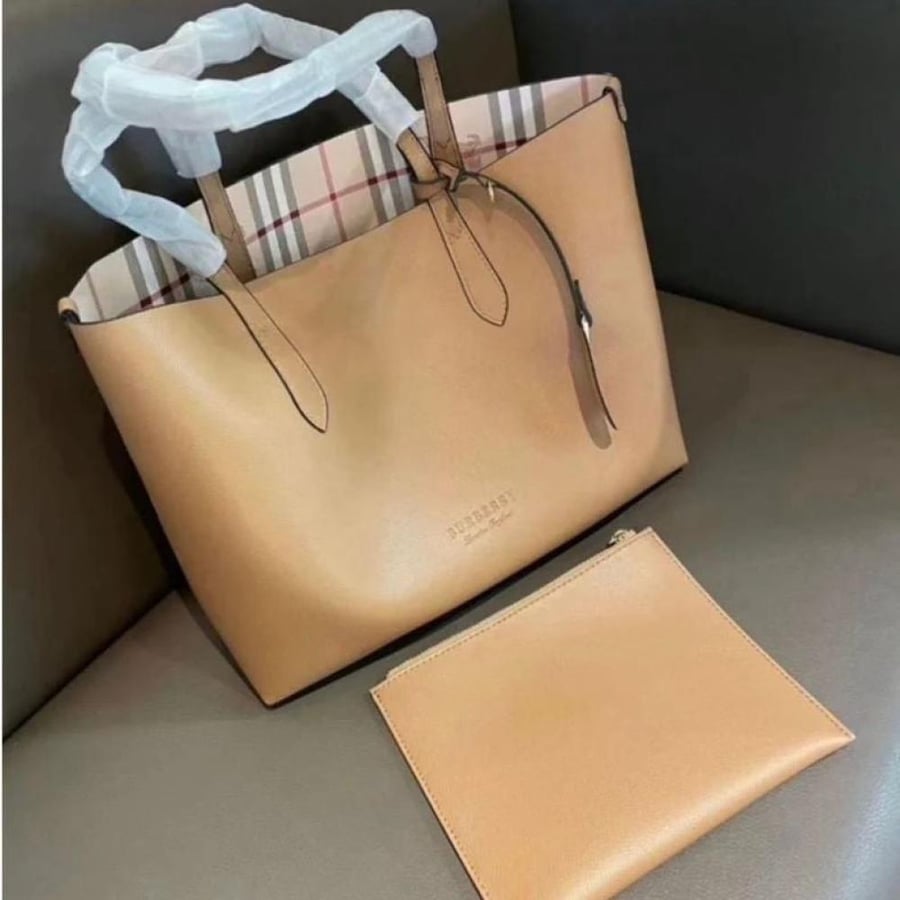 BURBERRY Beige Leather And Haymarket bag