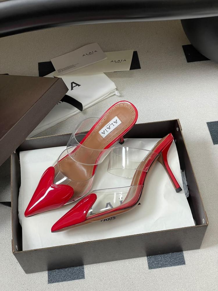 ALAÏA Leather Coeur Mules 90