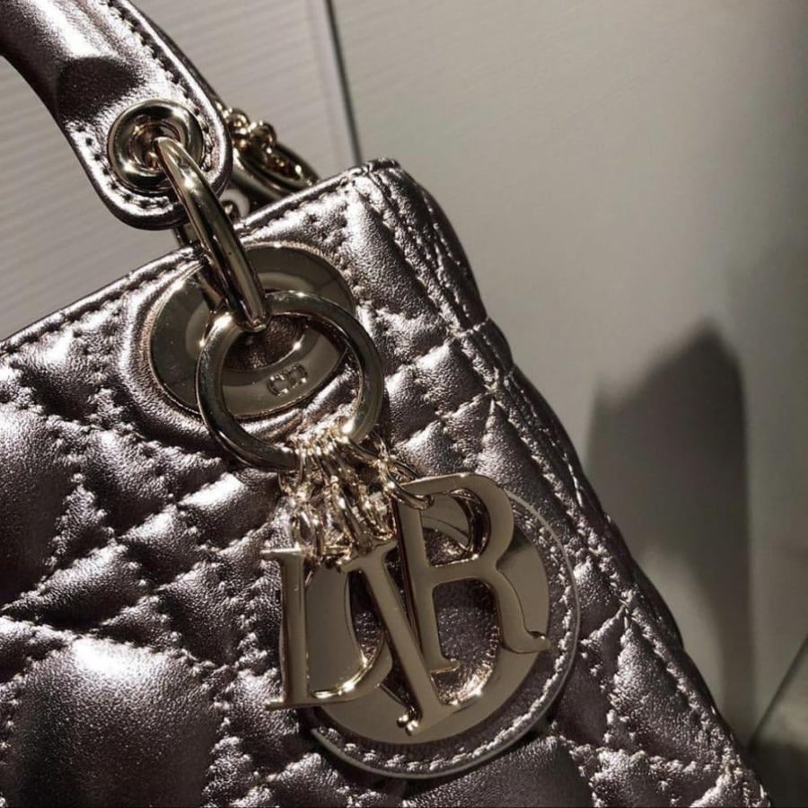 Mini Lady Dior Metallic Gray Bag
