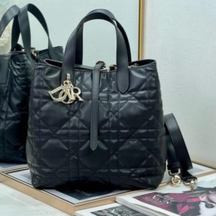 Medium Dior Toujours Vertical Tote Bag Black