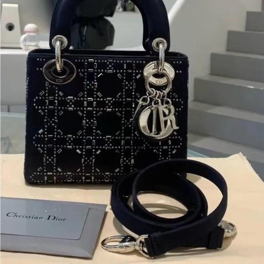 Lady Dior mini shoulder bag Black