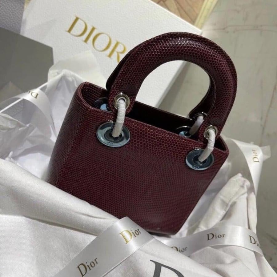 Lady Dior Mini Tote Burgundy