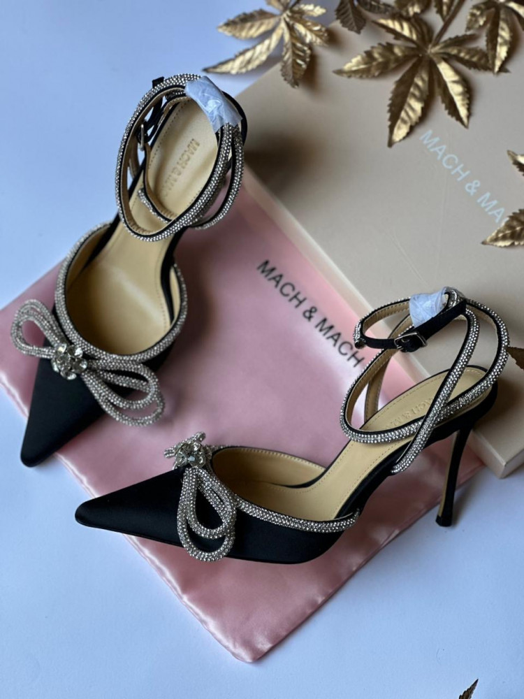 MACH AND MACH Double bow satin black pumps