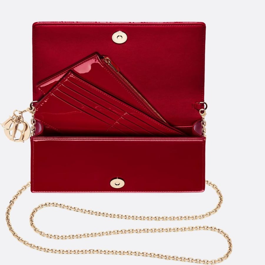 Lady Dior Pouch with Chain Red