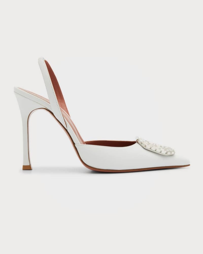 AMINA MUADDI Camelia Pointed Leather Slingback Pumps White