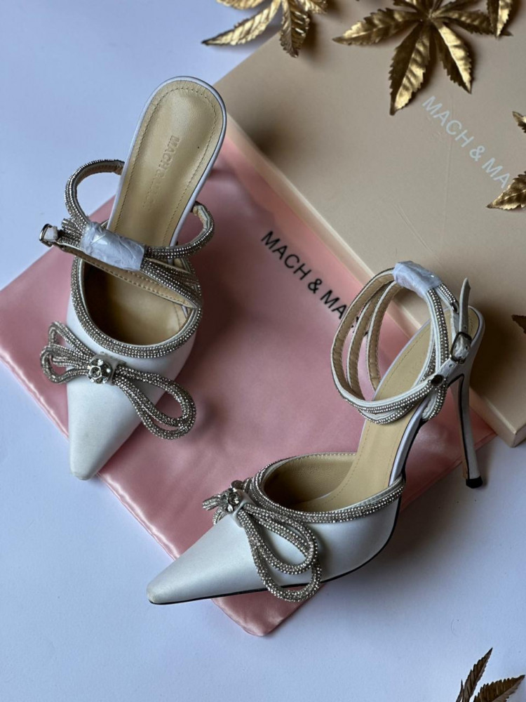 MACH AND MACH Double bow satin white pumps