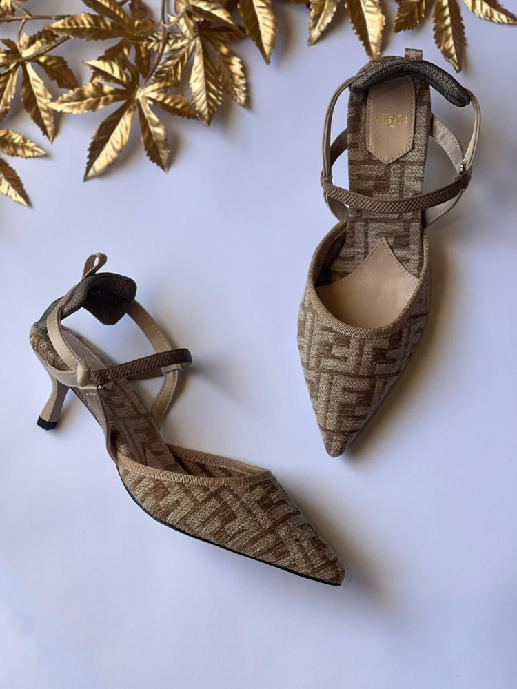 Colibrì Lite Medium-heel beige FF chenille slingbacks