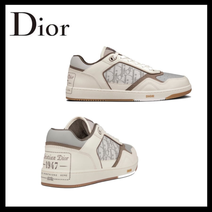 CHRISTIAN DIOR Smooth Calfskin Oblique Mens B27 Low Top Sneakers.Grey White