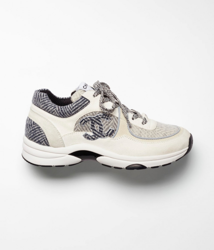 Sneakers Fabric & Suede Calfskin Ivory, Gray & White