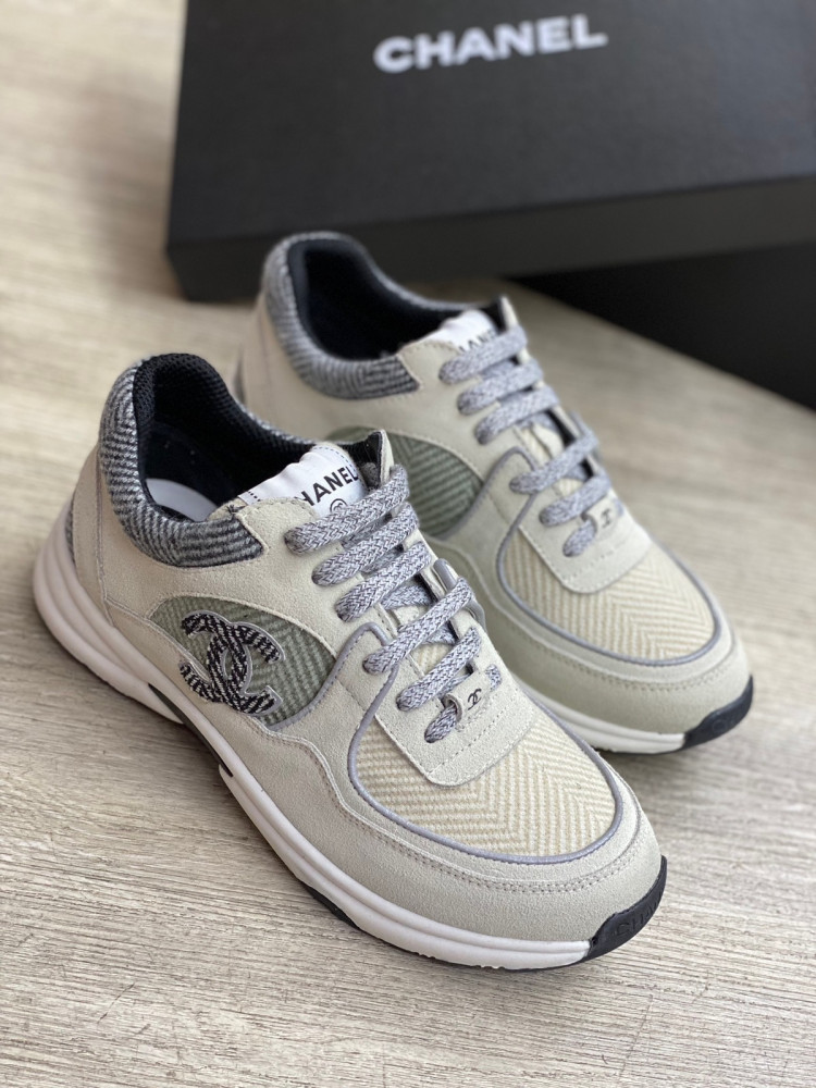 Sneakers Fabric & Suede Calfskin Ivory, Gray & White
