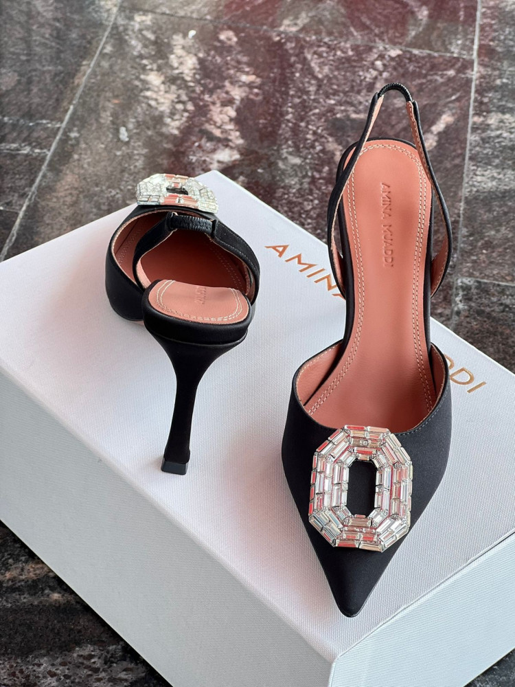 AMINA MUADDI Camelia Satin 105 black Sling Heel