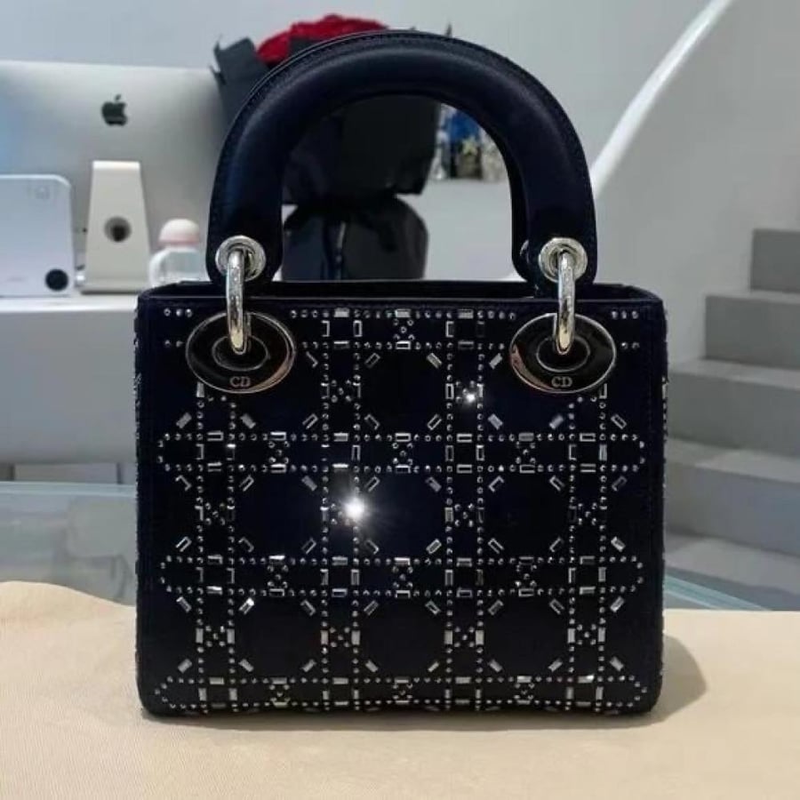 Lady Dior mini shoulder bag Black
