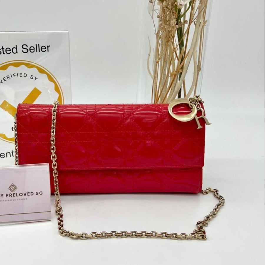 Lady Dior Pouch with Chain Red