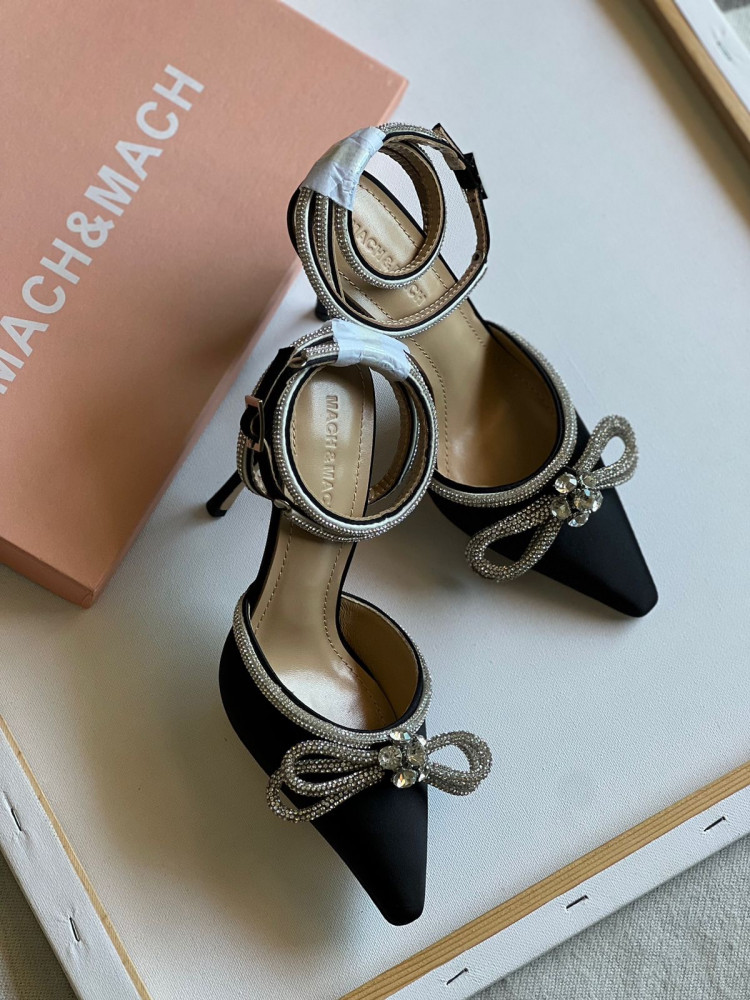MACH AND MACH Double bow satin black pumps