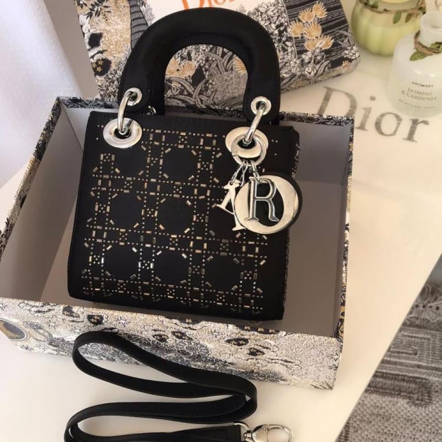 Lady Dior mini shoulder bag Black