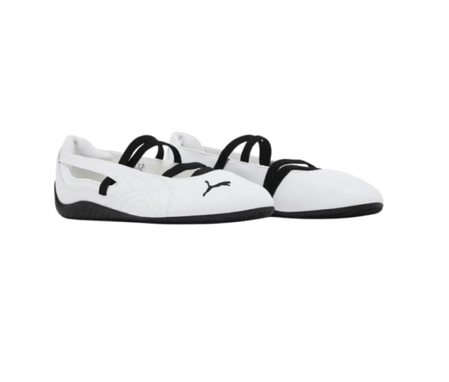 Puma Women’s Speedcat Ballet Leather Shoes in White and Black.”