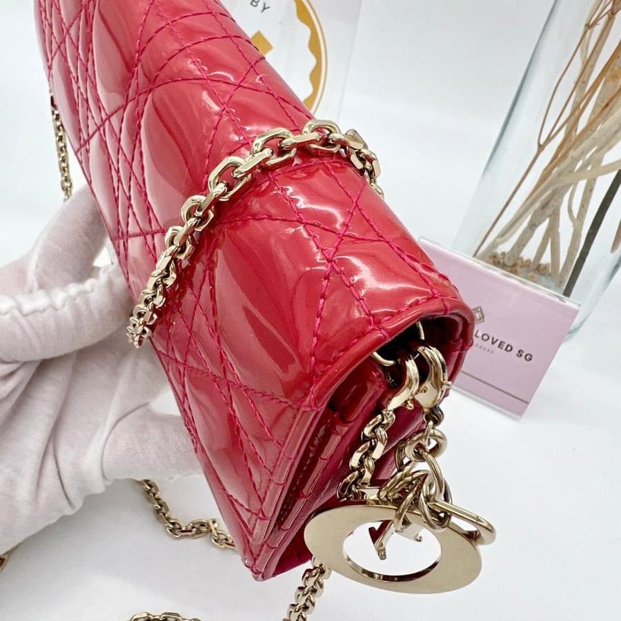 Lady Dior Pouch with Chain Red