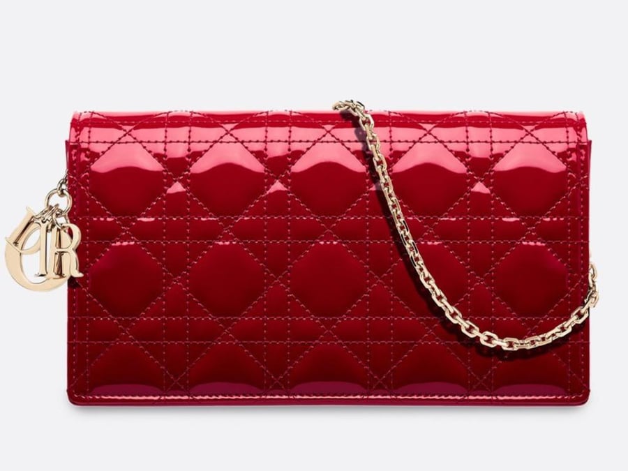 Lady Dior Pouch with Chain Red