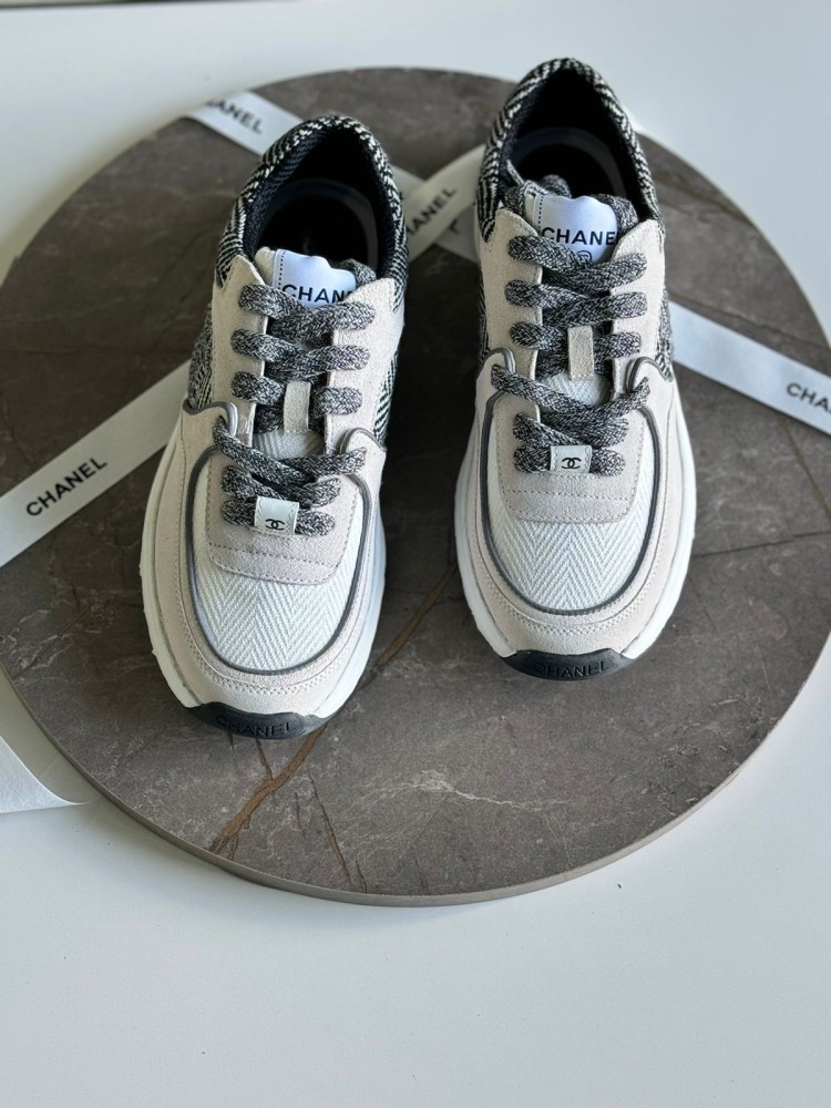Sneakers Fabric & Suede Calfskin Ivory, Gray & White