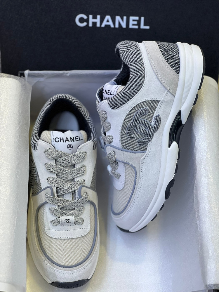 Sneakers Fabric & Suede Calfskin Ivory, Gray & White