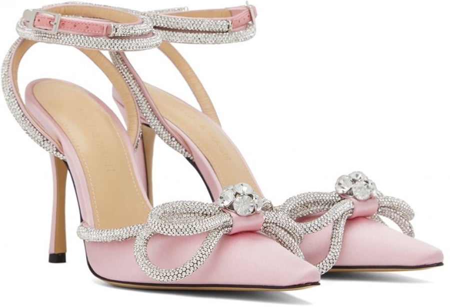 MACH AND MACH Double bow satin light pink pumps