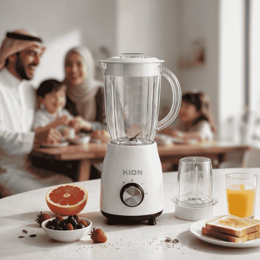 كيون خلاط ابيض 350 واط ، سعة 1.2 لتر، جاك بلاستيك سرعتين + مطحنة 340-ZL-KHR/5001