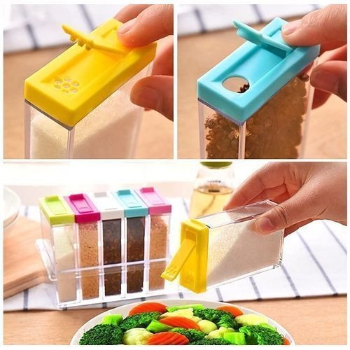 طقم توابل وبهارات أكريليك شفاف ملون مع حامل - 6 قطع