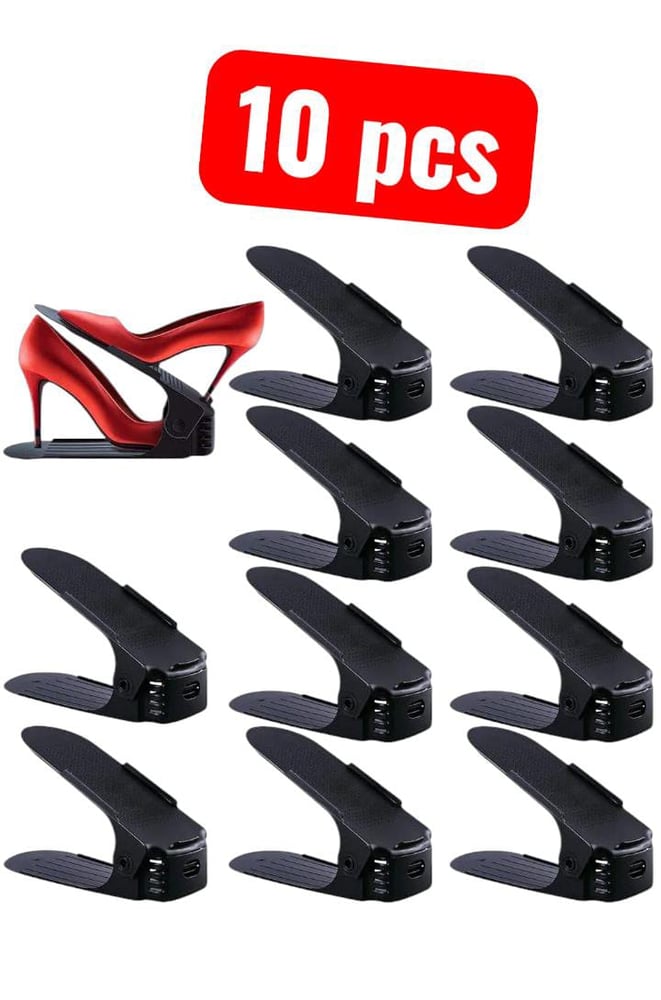 Space-saving shoe organizer set, 10 pieces, black, 25 x 14 cm