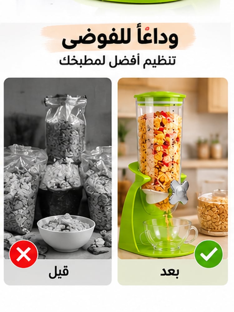 موزع كورن فليكس وحبوب الإفطار مفرد 1.8 لتر بمقبض دوار
