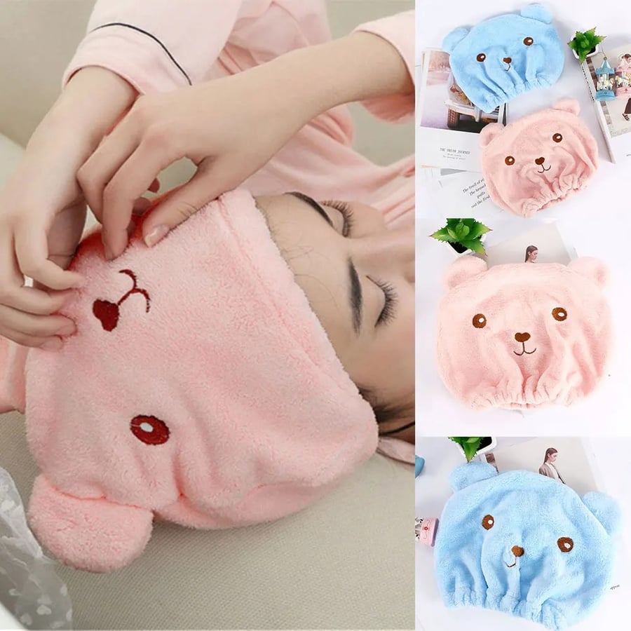Cartoon-themed shower cap, soft and comfortable, super absorbent and quick-drying.