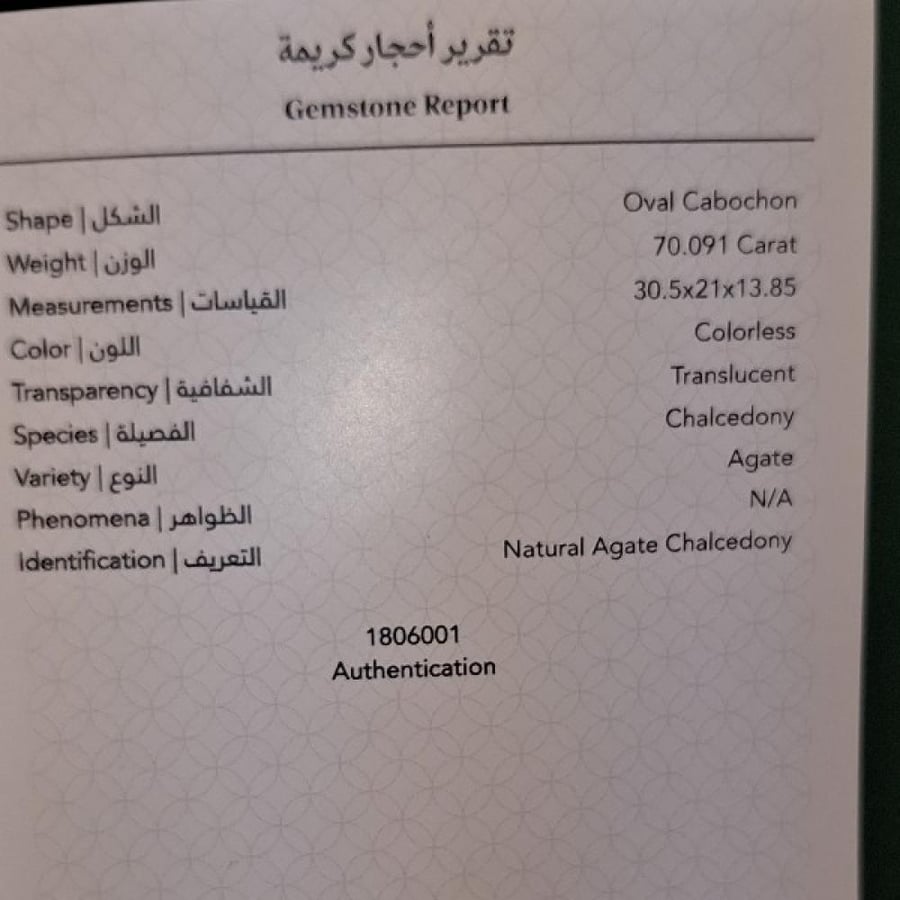 حجر عقيق طبيعي مصور مفحوص و موثق بشهادة مختبر