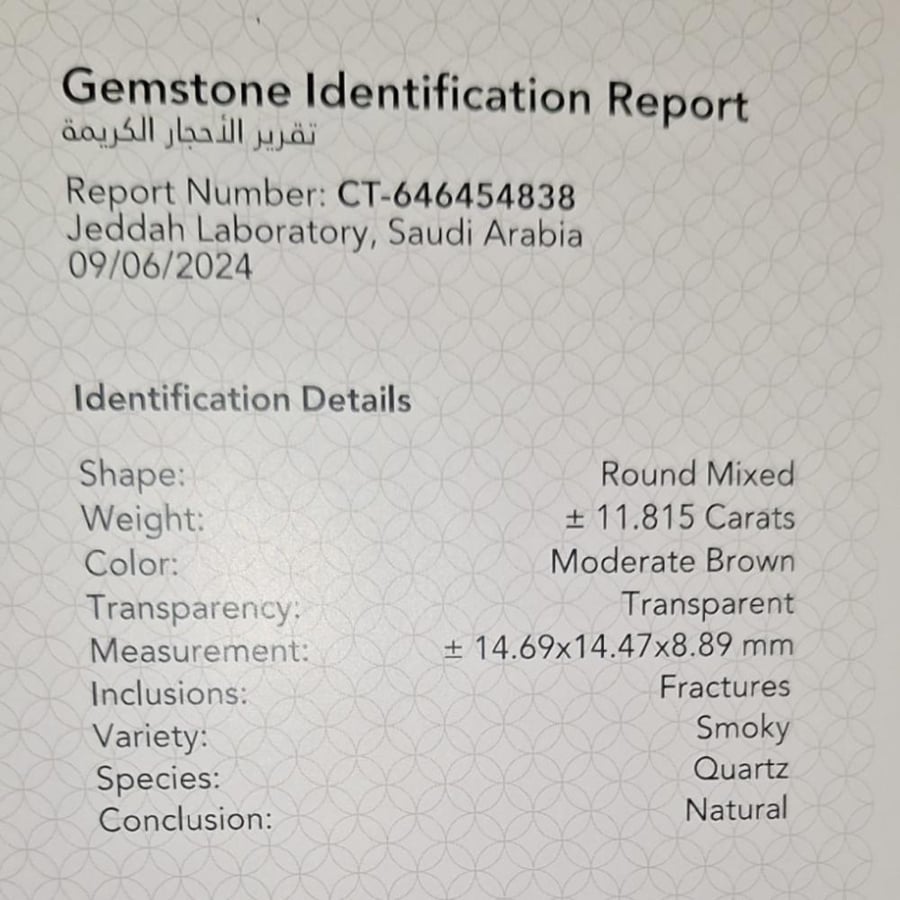 Smoky quartz natural stone, beautiful cut, tested, and certified with laboratory certificate