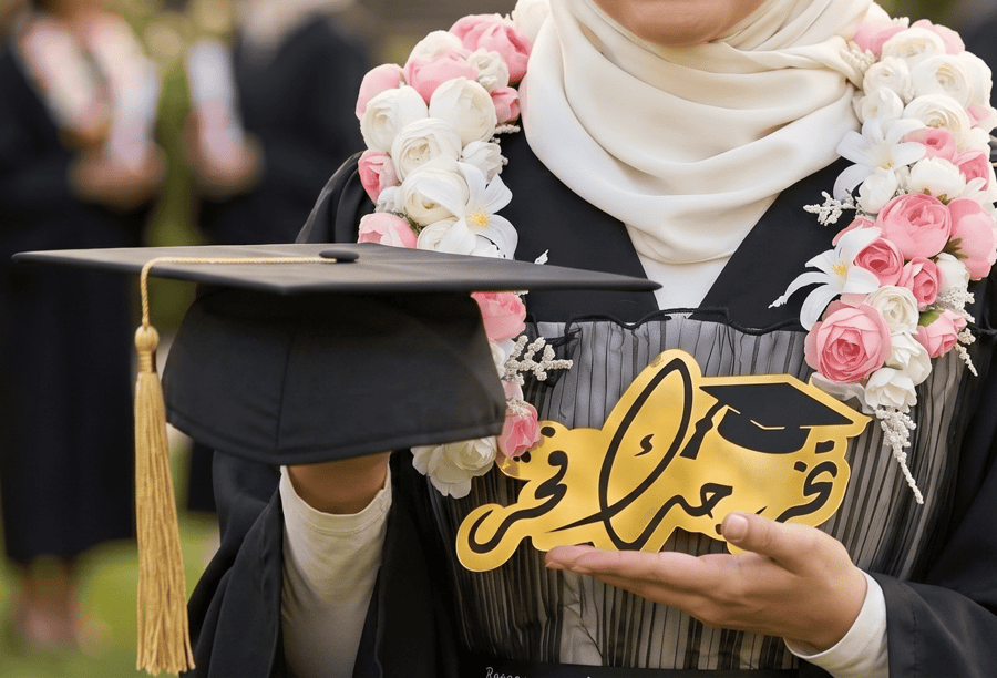 Shining success: Amazing artificial flower hat and necklace for graduation parties