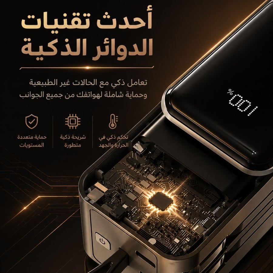 باور بانك 20000mAh 65W شحن فائق السرعة يدعم اللابتوب والجوال والتابلت مع شاشة رقمية وكابلات مدمجة