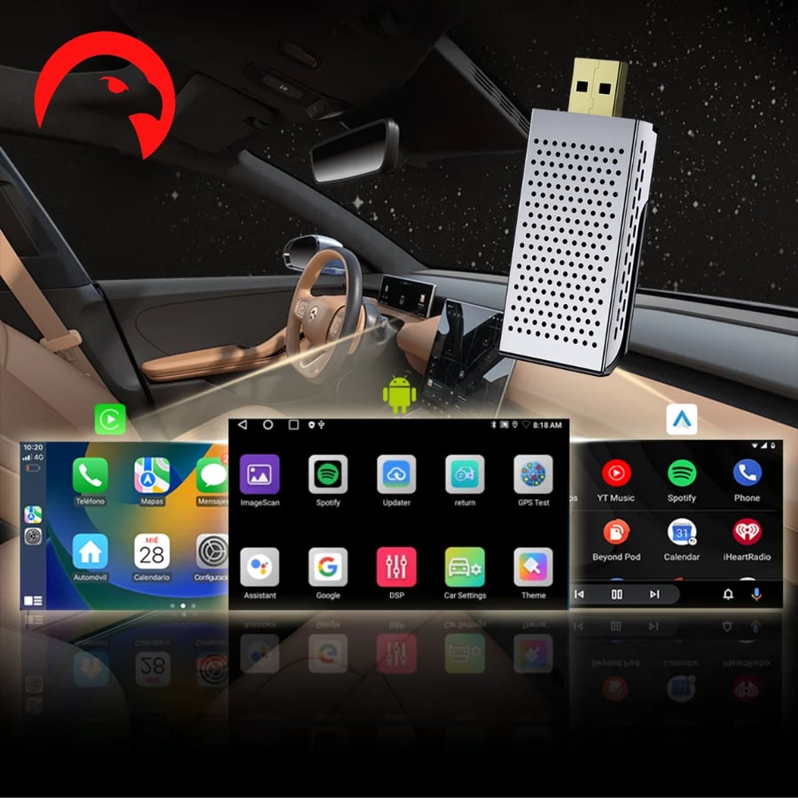 كار بلاي AI Box  – شغل كل شيء لاسلكي مع CarPlay – رام 4GB وذاكرة 64GB