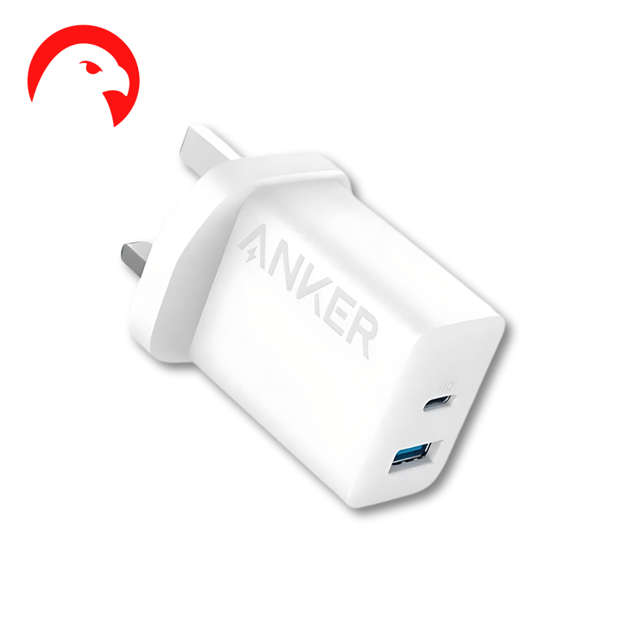 شاحن جداري Anker 20 واط - منفذ Type-C و USB لون أبيض