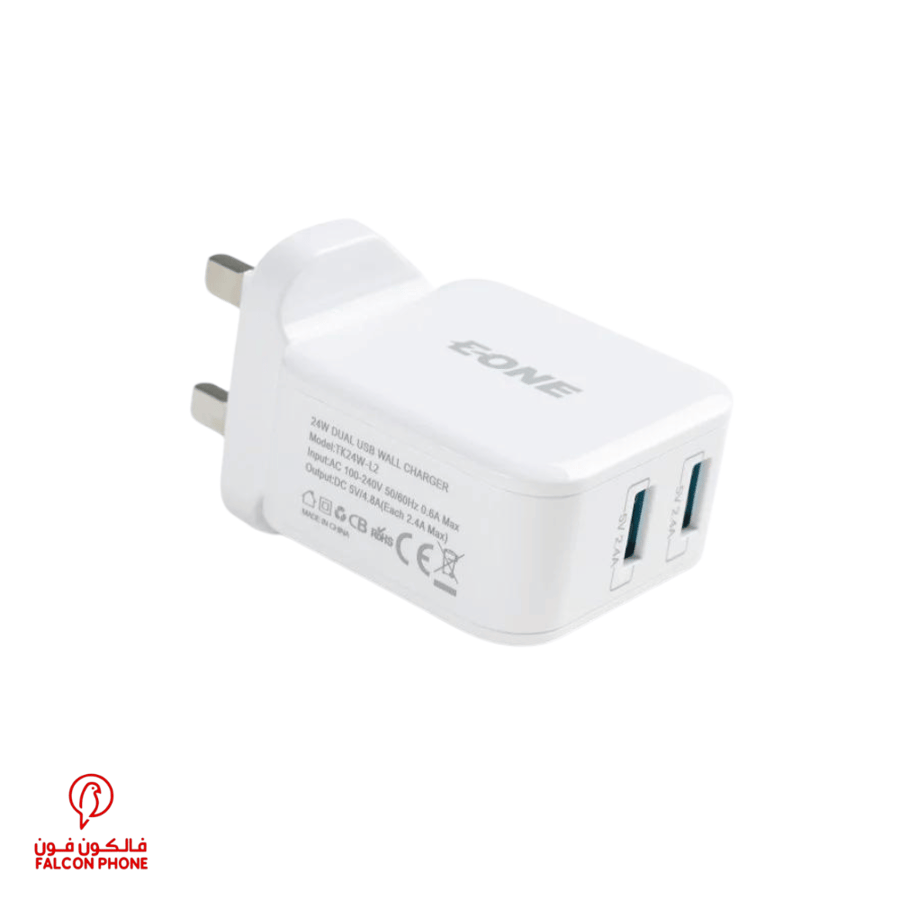 فيش جداري مزدوج USB بقوة 24 واط من Eone - تقنية موثوقة للشحن