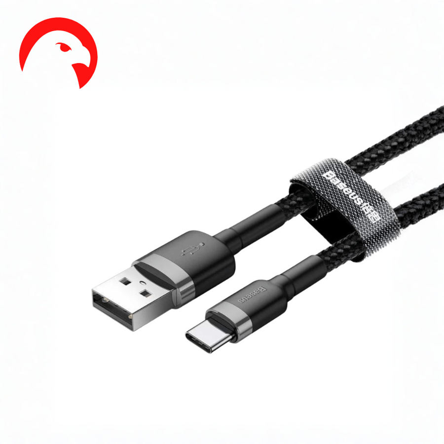 كابل قماش تايب سي - USB من بيسوس 3A بطول 1م - أسود