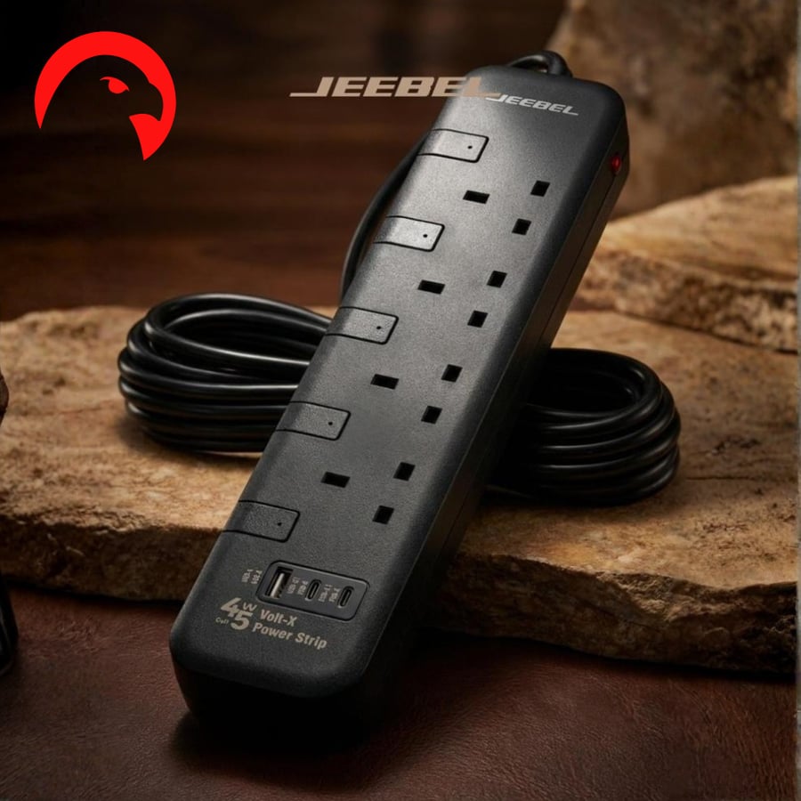 توصيلة كهربائية جيبل 3 متر 2990 واط مع شحن GaN سريع 45 واط و 4 منافذ مستقلة + 1USB +2 PD
