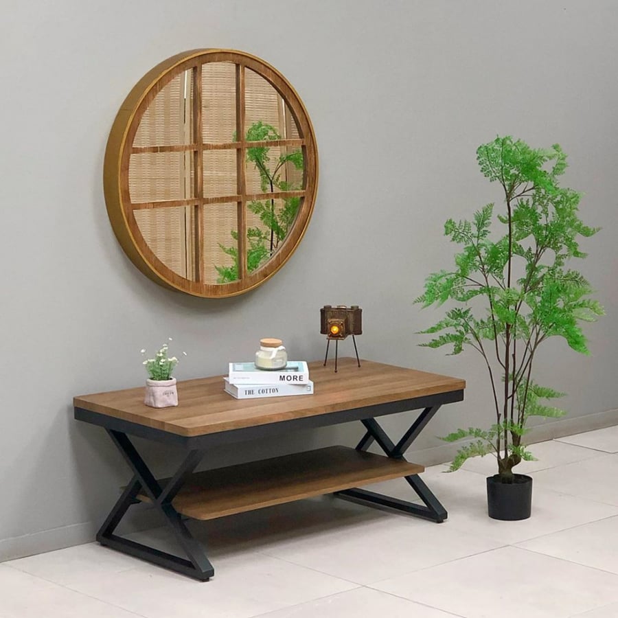 Rectangular middle table two levels iron and wood
