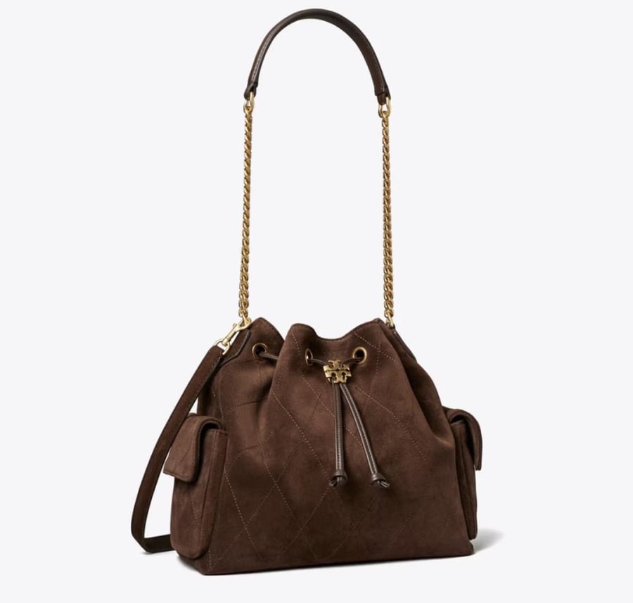 Tory Burch Charlie Quilted Suede Drawstring مخمل