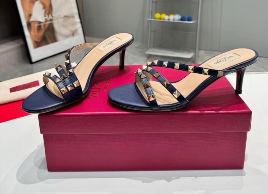 Valentino Metallic Leather Rockstud Slide Sandals