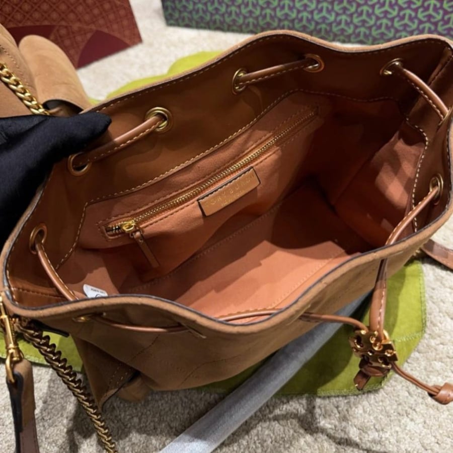 Tory Burch Charlie Quilted Suede Drawstring مخمل