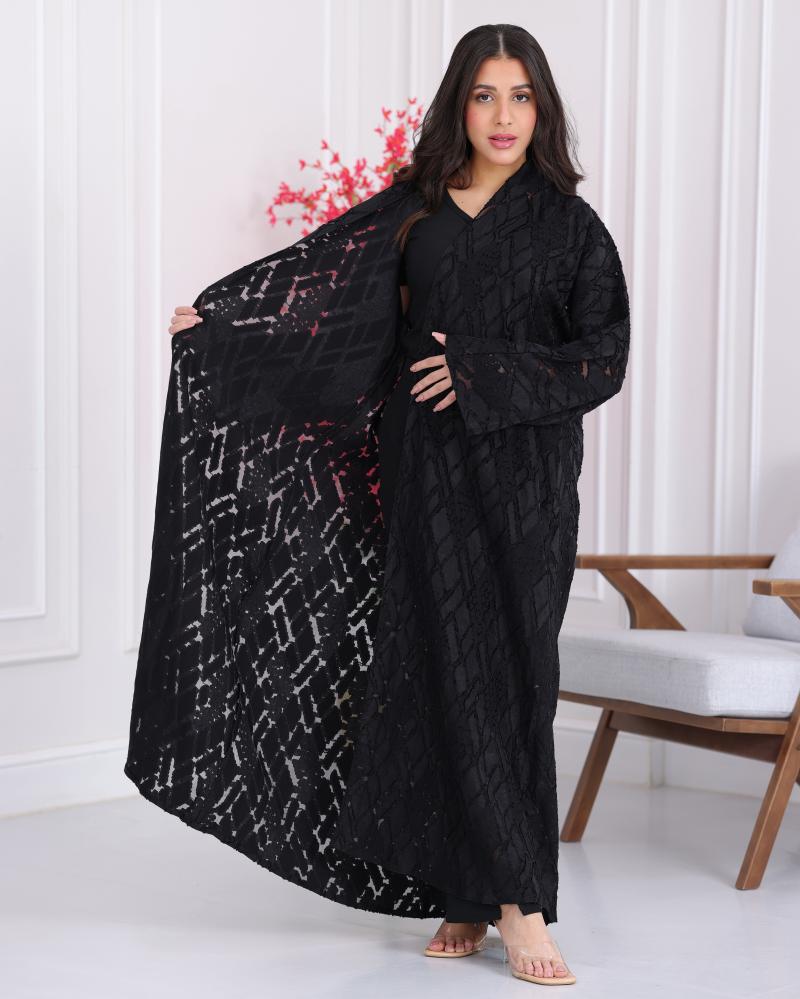 Black Laura abaya with shawl style embroidery